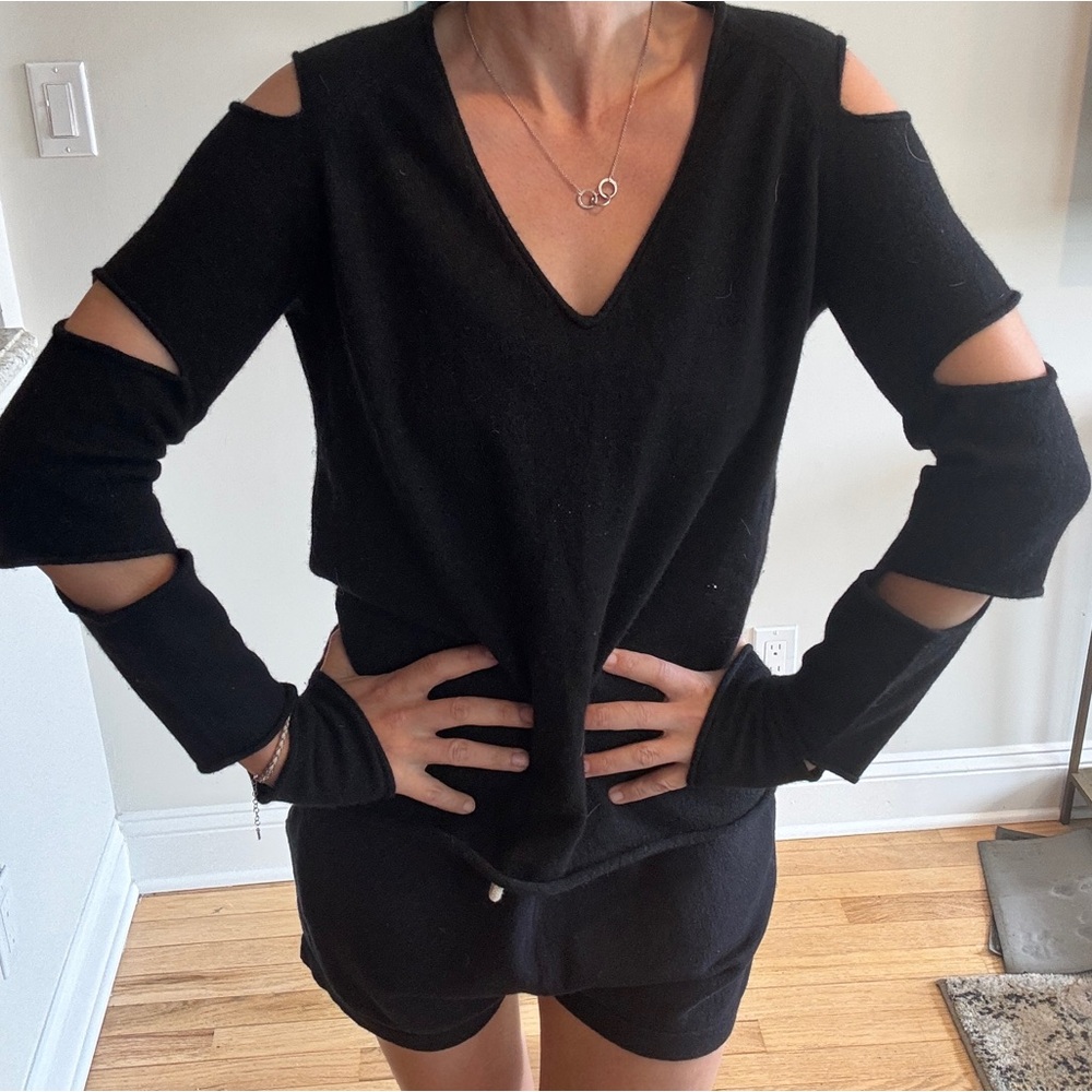 Skull Cashmere Black V-Neck Sweater with Cut-Out Details
